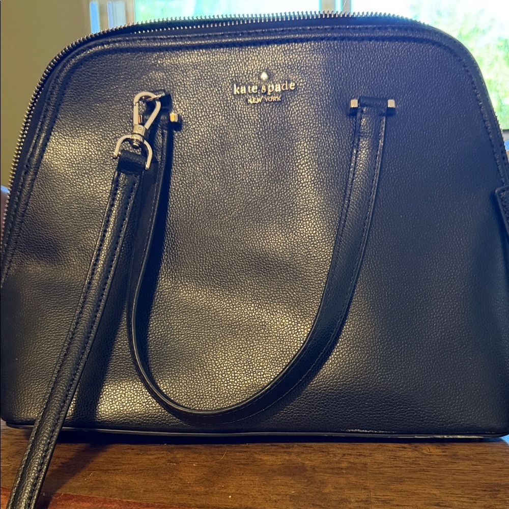 kate spade Black Leather Dome Satchel with Removable Strap
